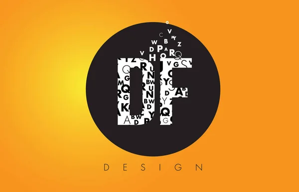 Logo DF D F hecho de letras pequeñas con círculo negro y amarillo B — Archivo Imágenes Vectoriales