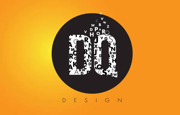 Logo DQ D Q fatto di piccole lettere con cerchio nero e giallo B — Vettoriale Stock