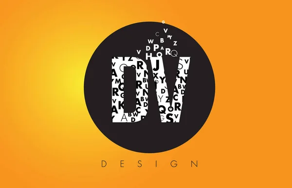 Logo DV D V fatto di piccole lettere con cerchio nero e giallo B — Vettoriale Stock