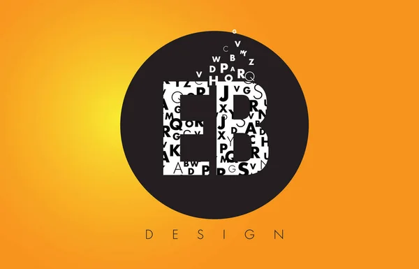Logotipo EB E B hecho de letras pequeñas con círculo negro y amarillo B — Archivo Imágenes Vectoriales