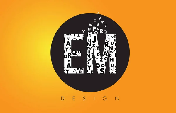 EM E M Logo Made of Small Letters with Black Circle and Yellow B — Stock Vector