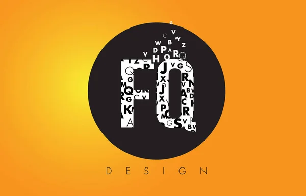 Logotipo FQ F Q hecho de letras pequeñas con círculo negro y amarillo B — Vector de stock