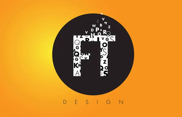 Logo FT F T fatto di lettere minuscole con cerchio nero e giallo B — Vettoriale Stock