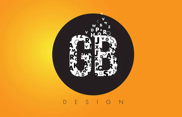 Logotipo GB G B hecho de letras pequeñas con círculo negro y amarillo B — Vector de stock