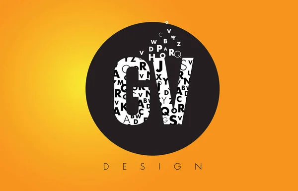 Logo GV G V fatto di piccole lettere con cerchio nero e giallo B — Vettoriale Stock
