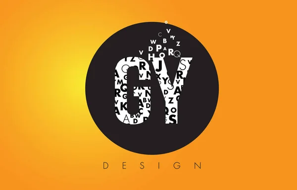 Gy G Y logotyp gjort av små bokstäver med svart cirkel och gula B — Stock vektor