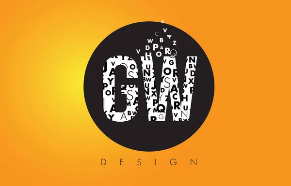 Logo GW G W fatto di lettere minuscole con cerchio nero e giallo B — Vettoriale Stock