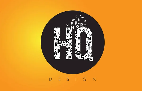 QG H Q Logo Feito de Cartas Pequenas com Círculo Preto e Amarelo B — Vetor de Stock