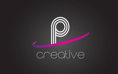 P harfi çizgili Logo Tasarım ve mor Swoosh.