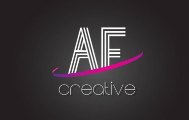 AF bir F harf Logo Tasarım hatları ve mor Swoosh.