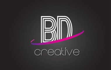 BD B D harfi Logo Tasarım hatları ve mor Swoosh.