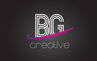 BG B G harfi Logo Tasarım hatları ve mor Swoosh.
