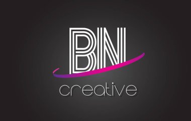 Bn B N harfi Logo Tasarım hatları ve mor Swoosh.