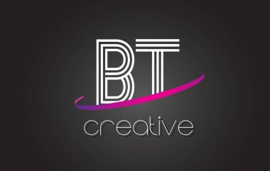 BT B T harfi Logo Tasarım hatları ve mor Swoosh.