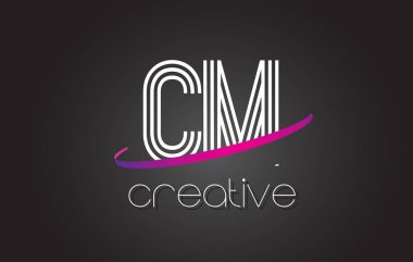 Cm C M harfi Logo Tasarım hatları ve mor Swoosh.