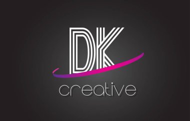 Dk D K harfi Logo Tasarım hatları ve mor Swoosh.