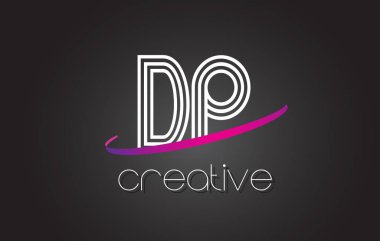 DP D P harfi Logo Tasarım hatları ve mor Swoosh.