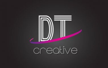 DT D T harfi Logo Tasarım hatları ve mor Swoosh.