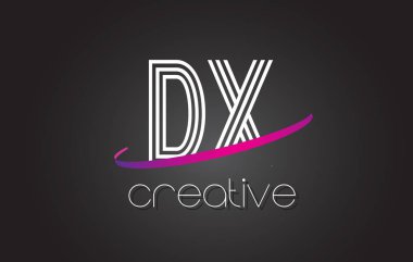 DX D X harfi Logo Tasarım hatları ve mor Swoosh.