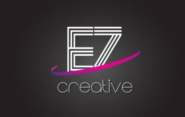 EZ E Z harfi Logo Tasarım hatları ve mor Swoosh.