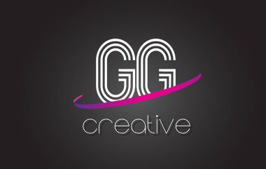 Gg G G harfi Logo Tasarım hatları ve mor Swoosh.