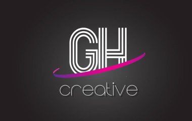 GH G H harfi Logo Tasarım hatları ve mor Swoosh.