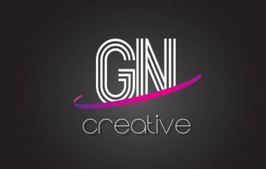 GN G N harfi Logo Tasarım hatları ve mor Swoosh.