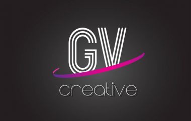 GV G V harfi Logo Tasarım hatları ve mor Swoosh.