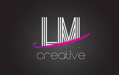LM L M harfi Logo Tasarım hatları ve mor Swoosh.