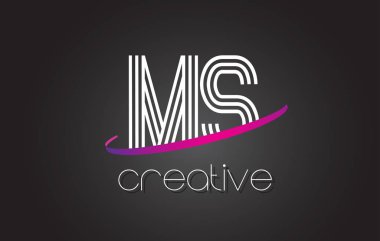 MS M S harfi logosu ile tasarım hatları ve mor Swoosh.