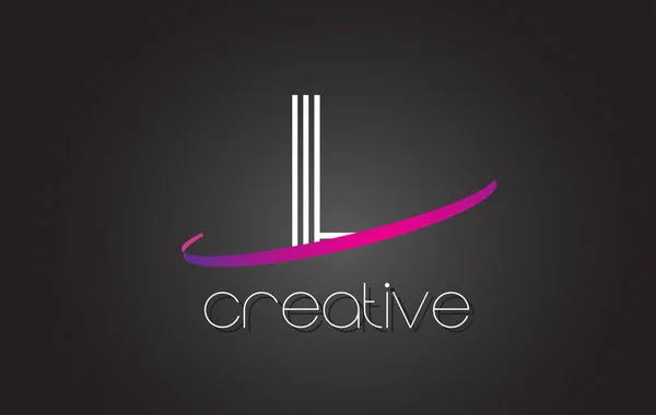 L lettre logo avec lignes Design et violet Swoosh . — Image vectorielle