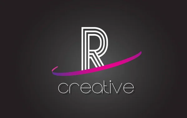 Logotipo de letra R con diseño de líneas y swoosh púrpura . — Vector de stock