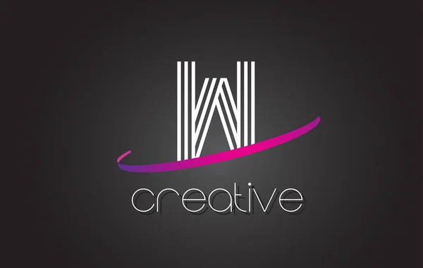 W lettre logo avec lignes design et violet Swoosh . — Image vectorielle