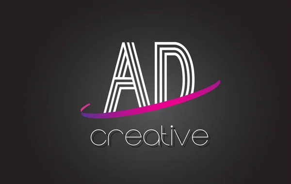 AD A D lettre logo avec lignes design et violet Swoosh . — Image vectorielle