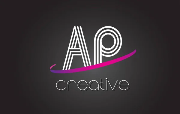 Ap a p Buchstabe Logo mit Linien-Design und lila Swoosh. — Stockvektor