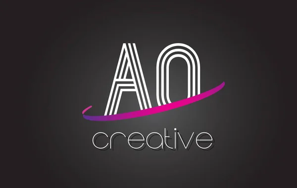 AO A O Letra Logotipo con líneas de diseño y púrpura Swoosh . — Vector de stock