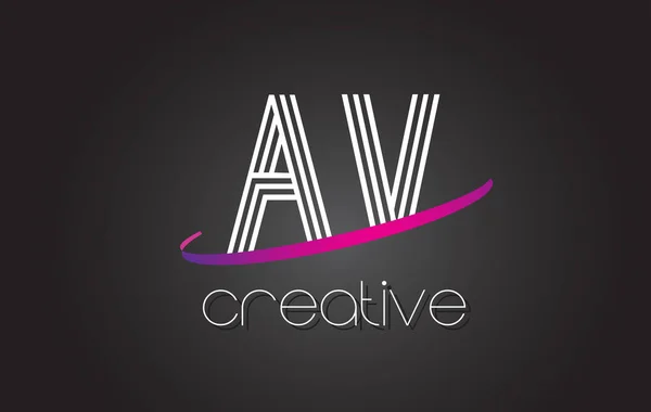 AV V betű Logo Design vonalak és lila Swoosh. — Stock Vector