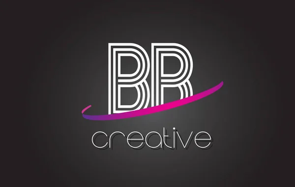 BB B B brief Logo met lijnen ontwerp en paars Swoosh. — Stockvector