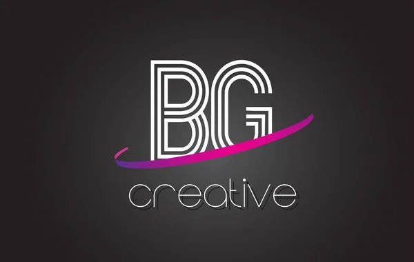 Logotipo de letra BG B G con diseño de líneas y swoosh púrpura . — Vector de stock