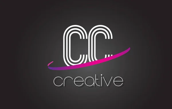 CC C Letter Logo with Lines Design and Purple Swoosh . — стоковый вектор