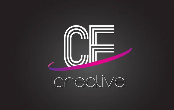 Logo lettre CE C E avec design de lignes et swoosh violet . — Image vectorielle