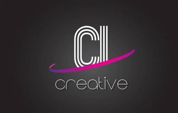 Logotipo de la letra de CI C I con diseño de líneas y swoosh púrpura . — Vector de stock