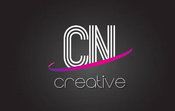 CN C N Letter Logo with Lines Design And Purple Swoosh. — Stock Vector