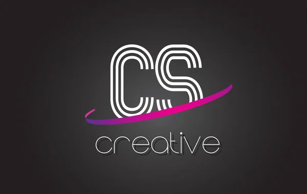 Logotipo de letra CS C S com design de linhas e Swoosh roxo . — Vetor de Stock