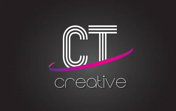 Logo de letra CT C T con diseño de líneas y swoosh púrpura . — Archivo Imágenes Vectoriales