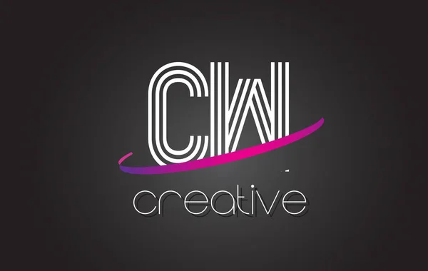 Cw c w buchstabe logo mit linien design und lila swoosh. — Stockvektor