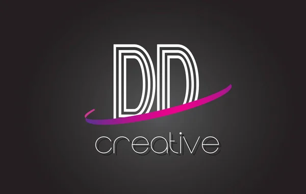 DD D D letra logotipo com linhas de design e Swoosh roxo . — Vetor de Stock