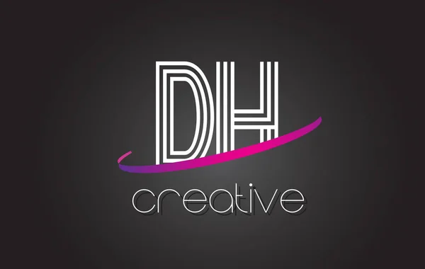 Logotipo de la letra de DH D H con diseño de líneas y swoosh púrpura . — Vector de stock