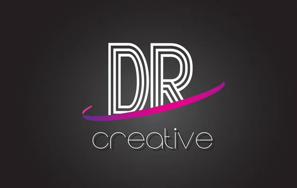 Logo Dr D R list z linii Design i fioletowy Swoosh. — Wektor stockowy