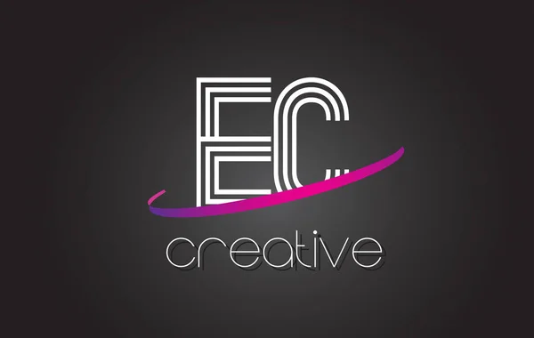 Ec의 E C 문자 로고 디자인 라인과 보라색 Swoosh. — 스톡 벡터